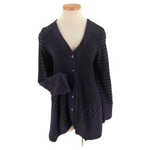 Zoe Womens Sweater Heather Large Purple Cardigan Long Sleeve Button Asymmetrical
